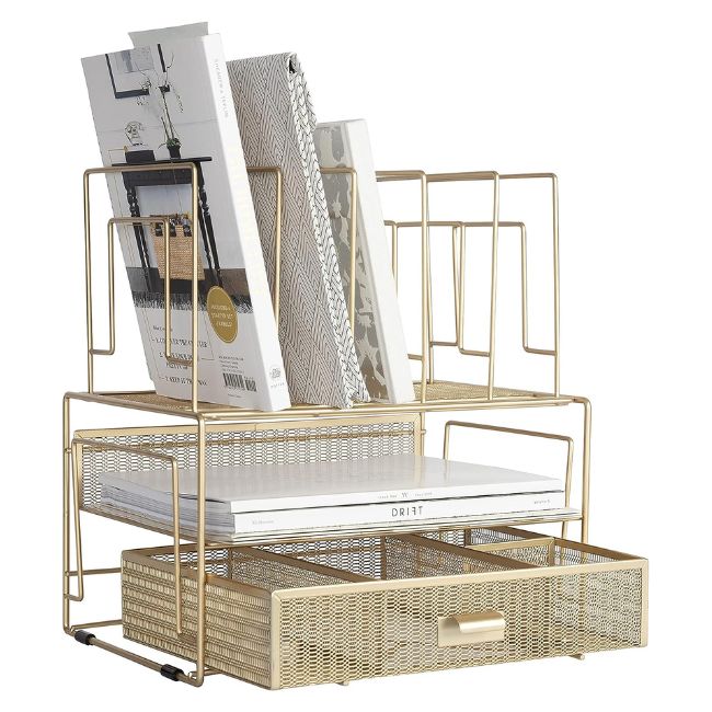 Gold mesh desk organizer