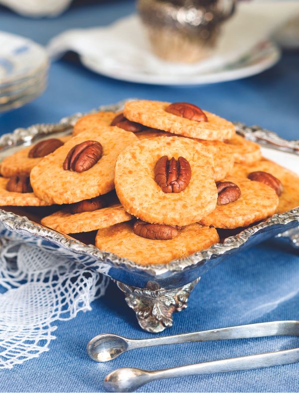Pecan Cheese Pennies on a silver tray