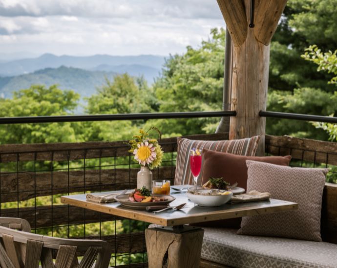Dining porch with mountain view