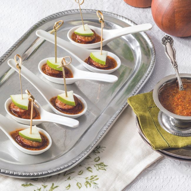 Andouille Sausage and Apple Bites with Creamy Mustard Sauce