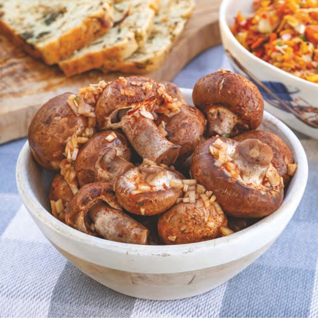 Easy Pickled Mushrooms in a ceramic bowl