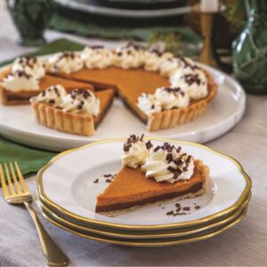 Thanksgiving inspiration: a plated slice of Black Bottom Pumpkin Tart