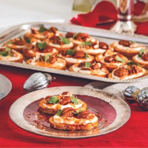 Goat Cheese and Pecan Crostini with Honey holiday party recipe