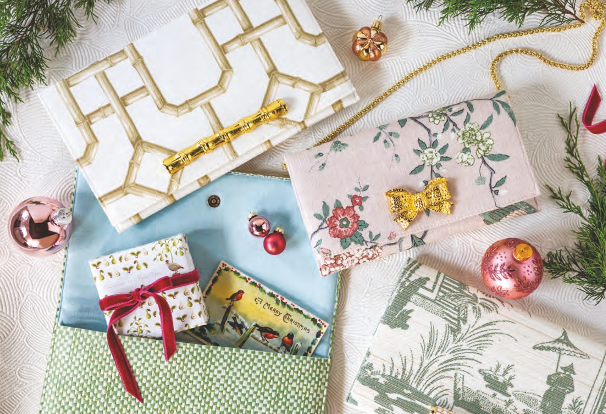 Clutch purses made from assorted fabrics