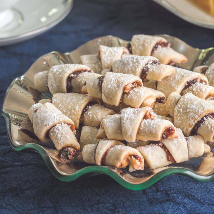 Ginger-Fig Rugelach in a ruffled dish