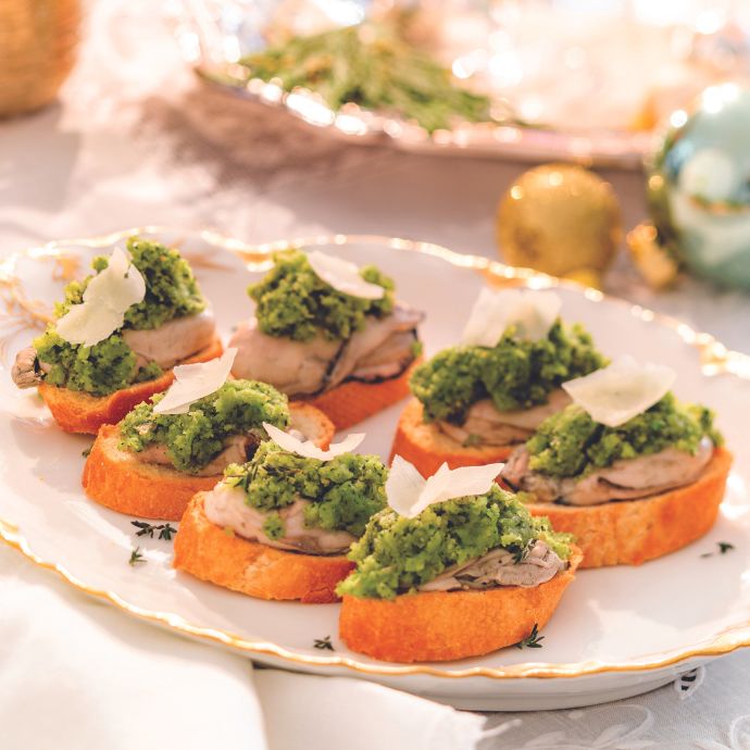 Oysters Rockefeller Crostini
