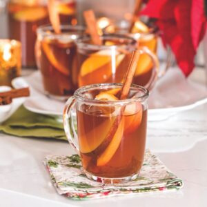 Hot Apple and Pear Cider with Vanilla in a clear mug
