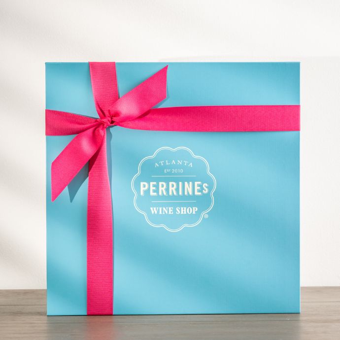 Blue gift box with red ribbon