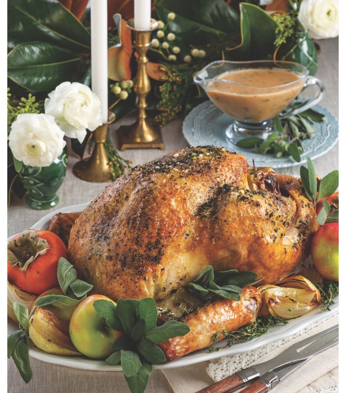 Turkey on a platter with fruit