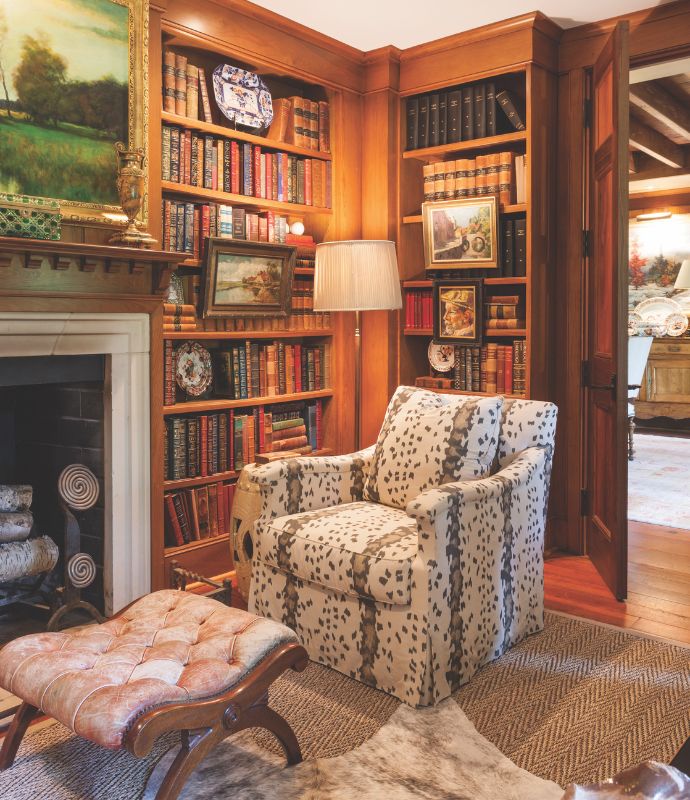 At-home library with wooden shelves