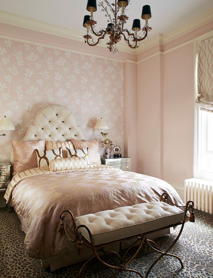 Traditional bedroom decorated with Peach Fuzz