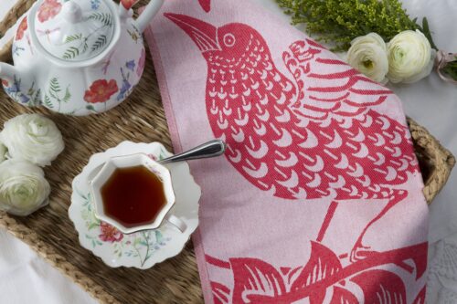 Red Twiggy Bird Jacquard Tea Towel