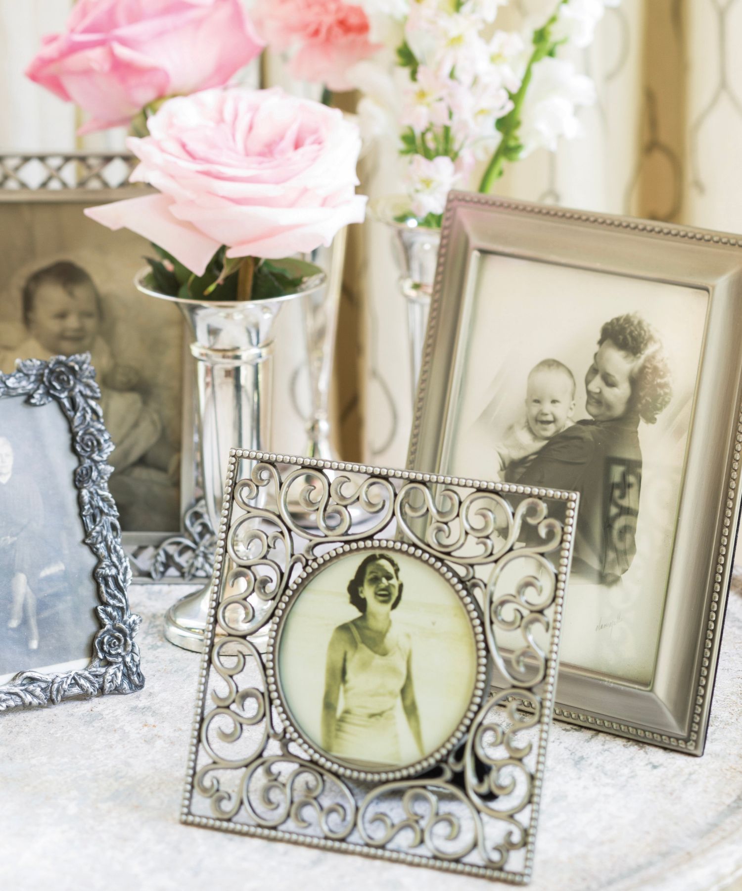 Sepia photos in mismatched frames for Mother's Day