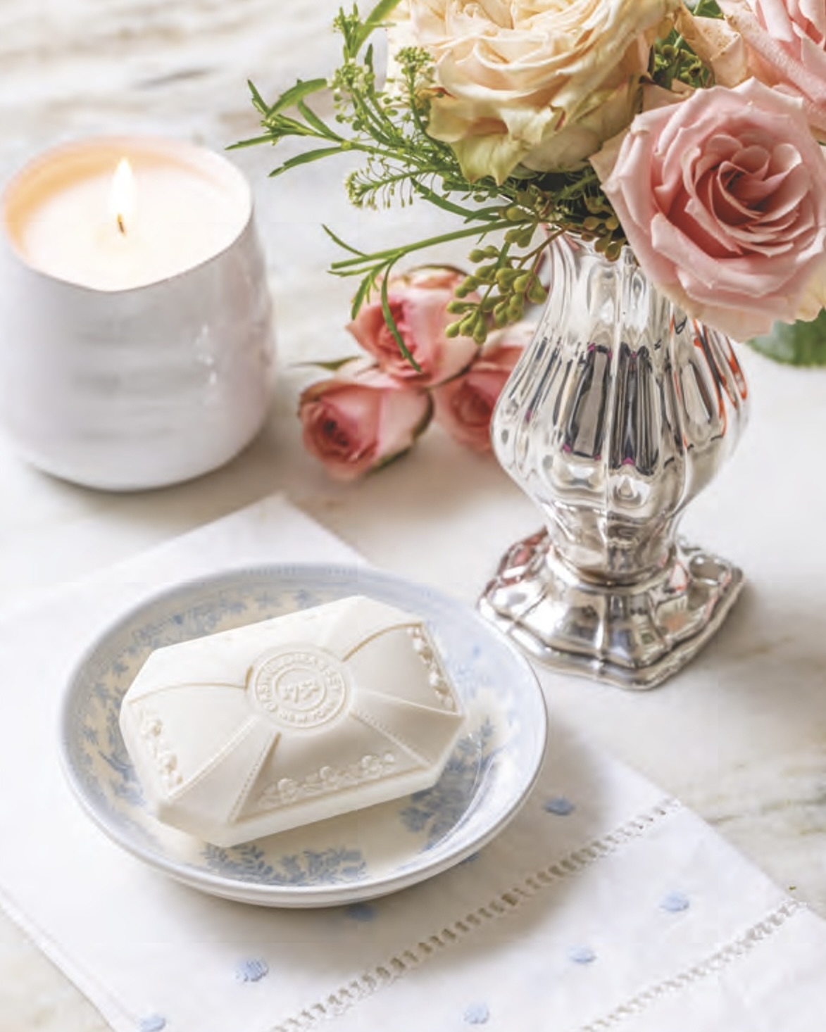 Vintage butter dish holding bar soap