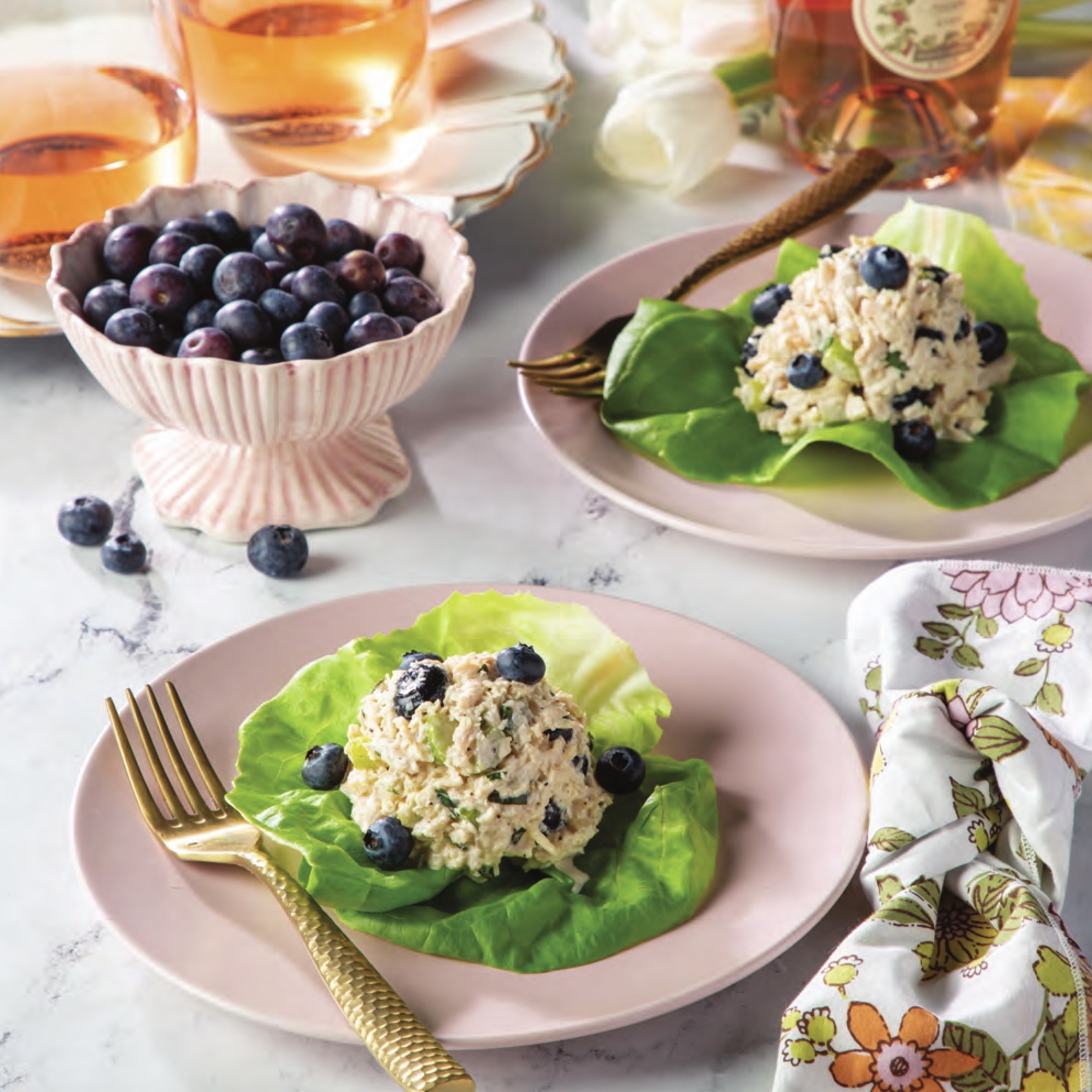 Blueberry-Basil Chicken Salad in lettuce cups