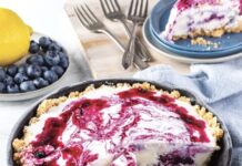 Our Top 9 Tempting Recipes for National Blueberry Day Blueberry Freezer Pie in a cast-iron skillet