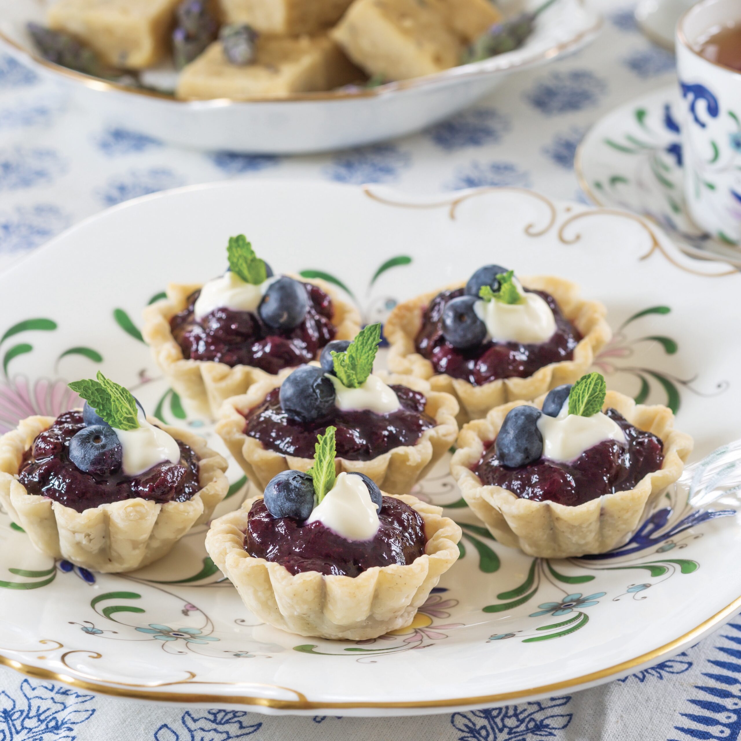 Blueberry Ginger Tartlets on a platter