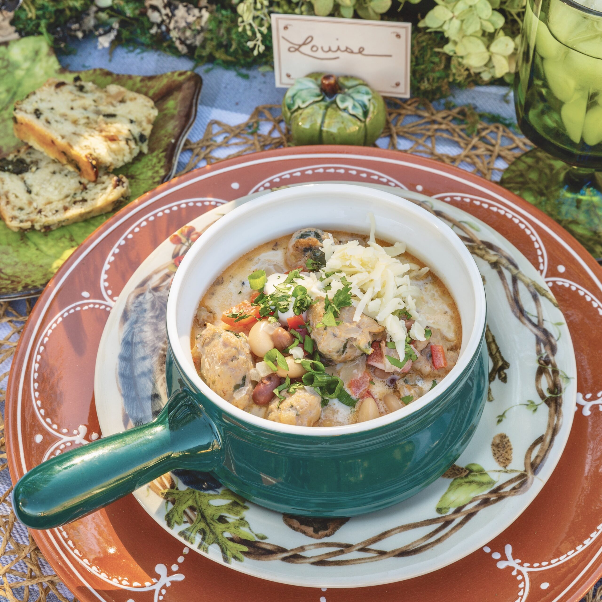 Three-Bean Chili in a green bowl