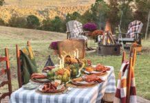 Host a Fabulous Fireside Supper at Sunset An outdoor table set near a firepit for a fireside supper