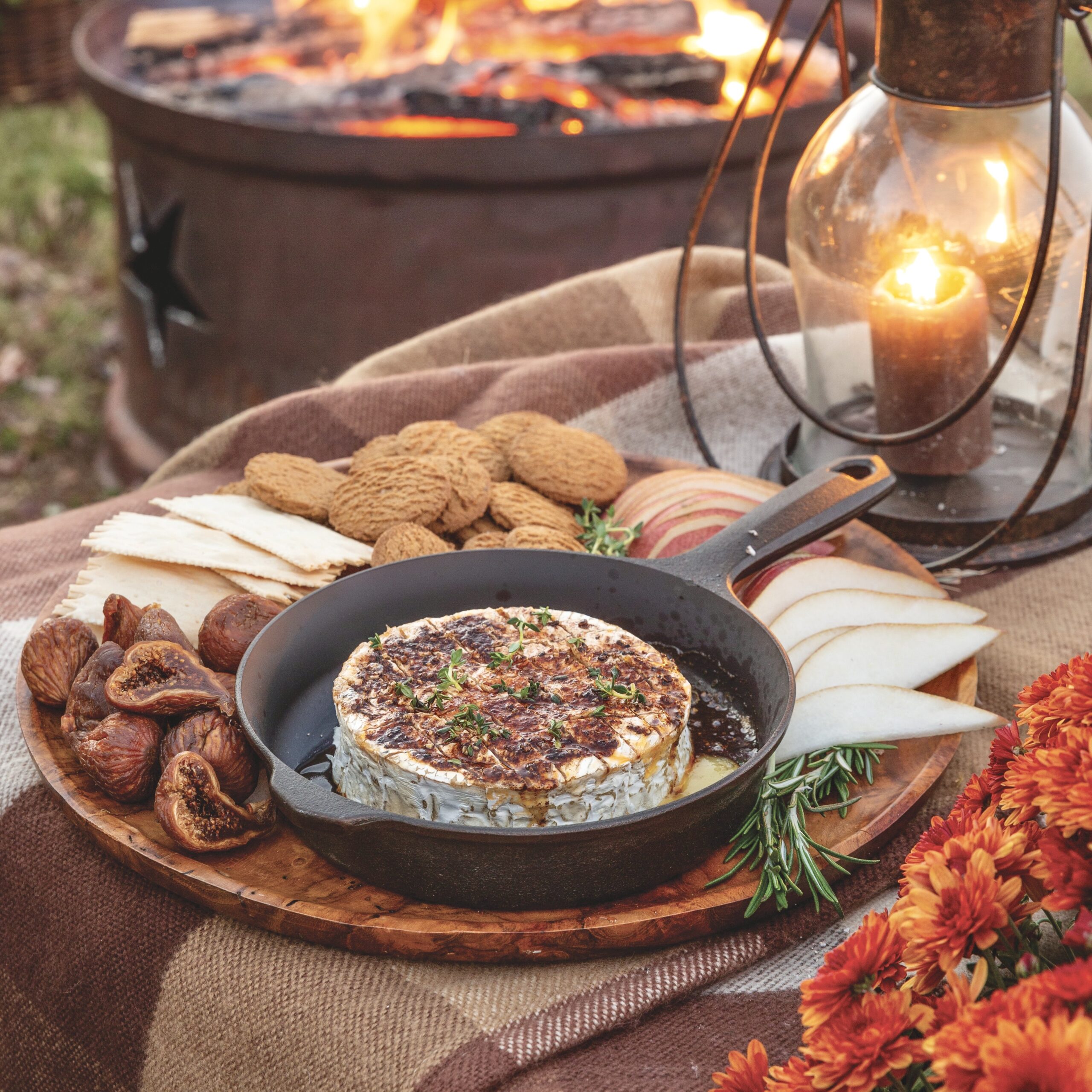 Brie in a cast-iron skillet