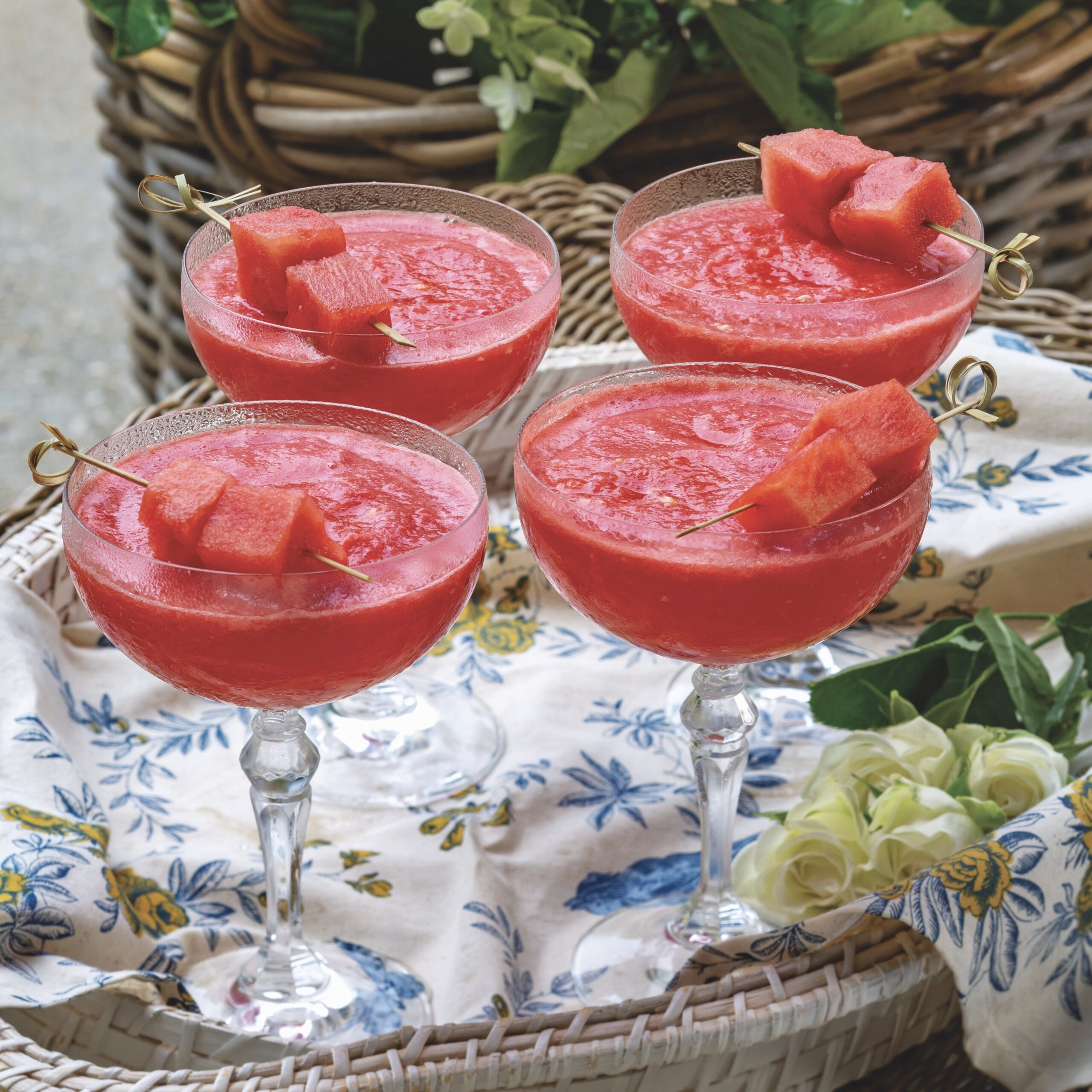 Watermelon frozen drink in coupe glasses