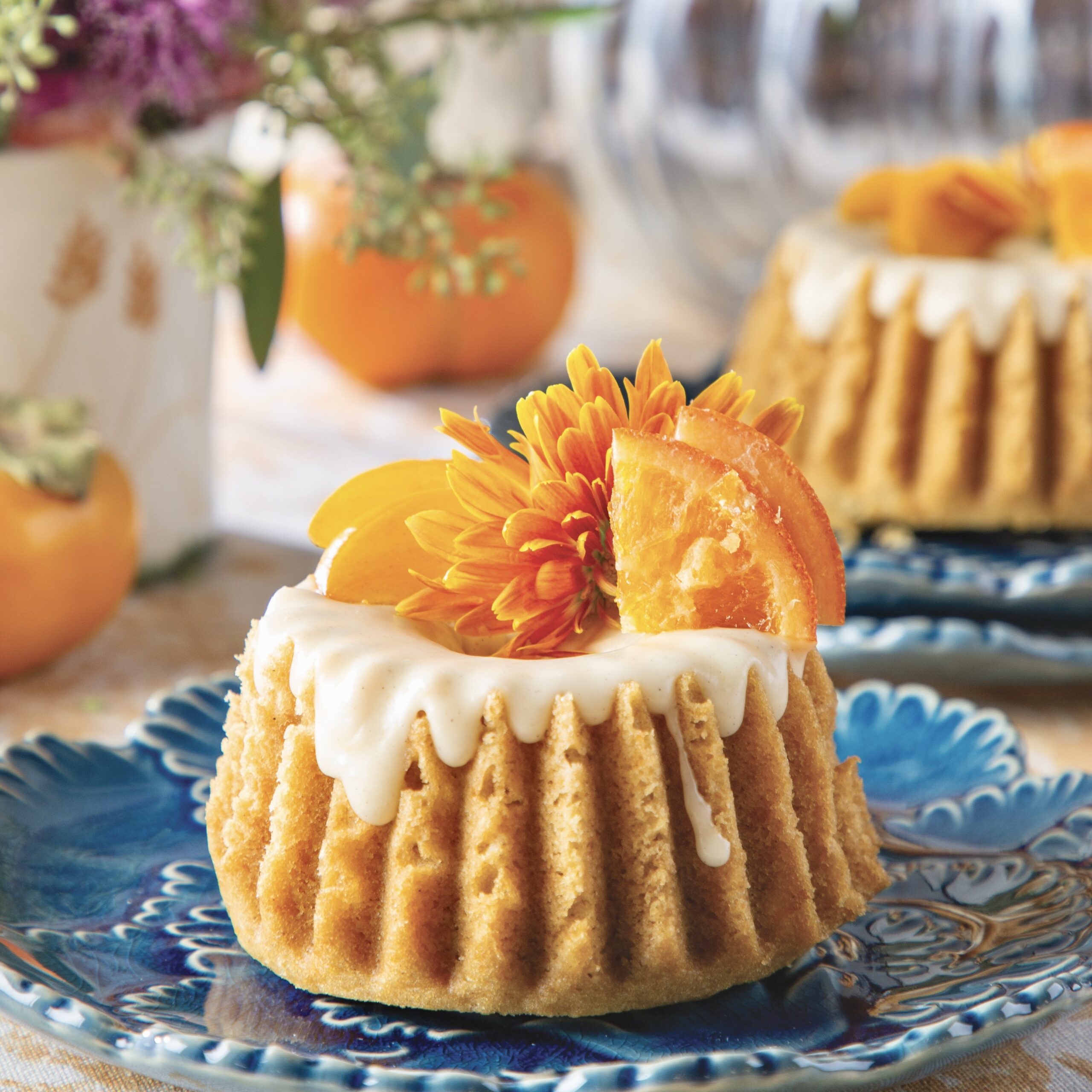 Persimmon mini Bundt cake with flowers