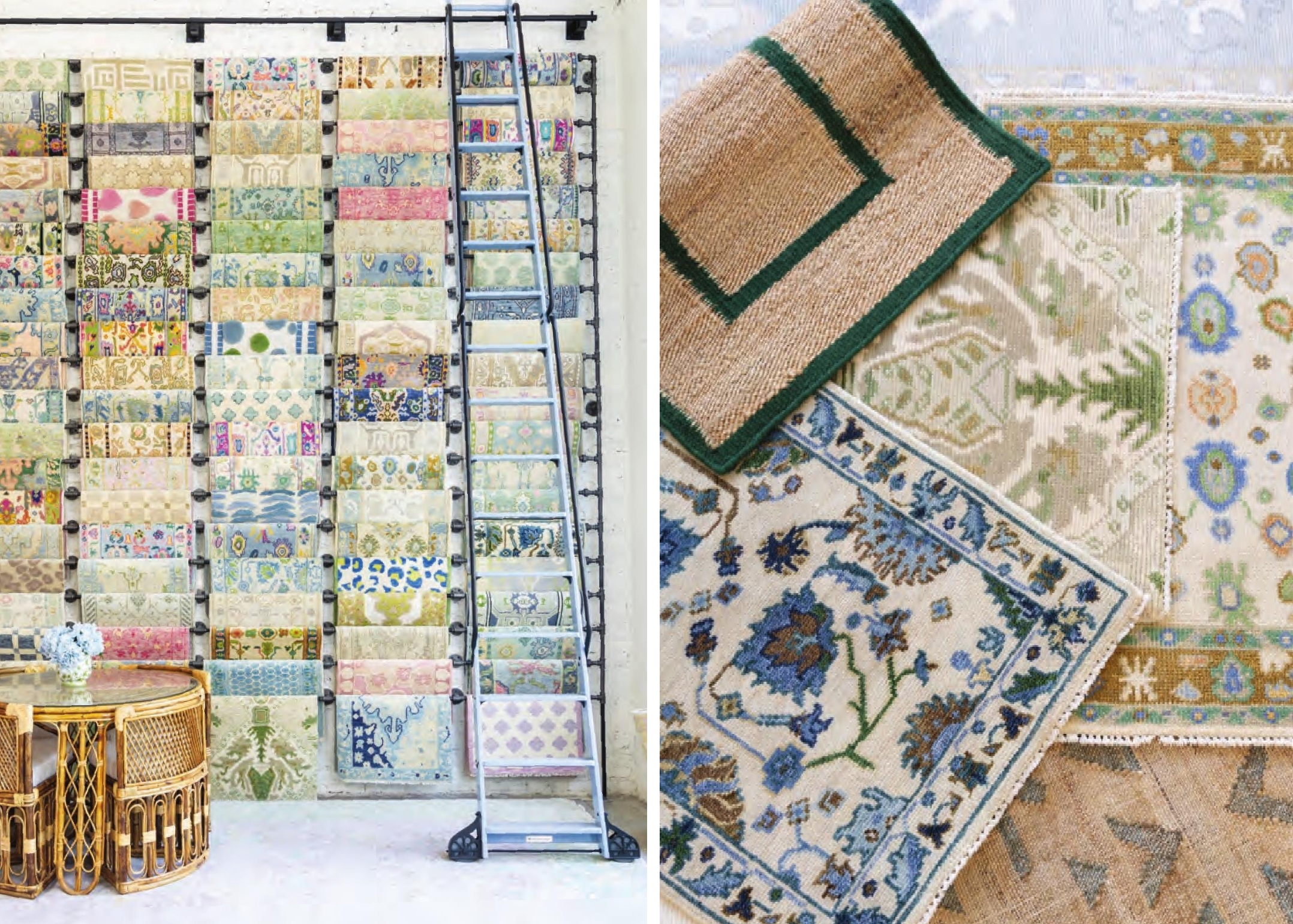 Images of colorful Oushak rugs from English Village Lane.