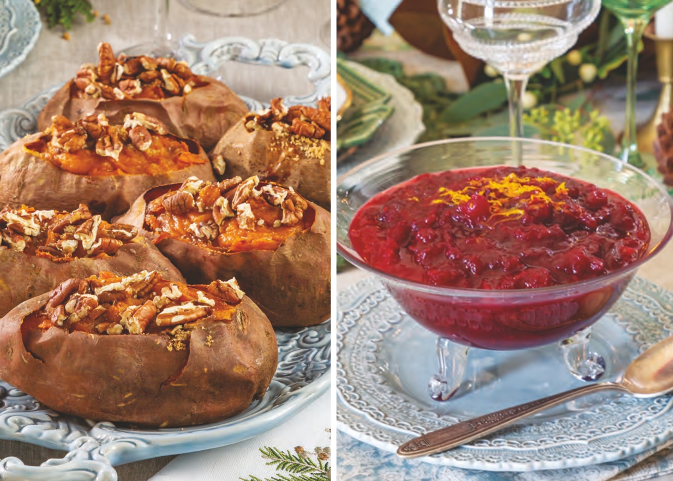 2 images of Twice-Baked Sweet Potatoes and Cranberries with Orange Liqueur.
