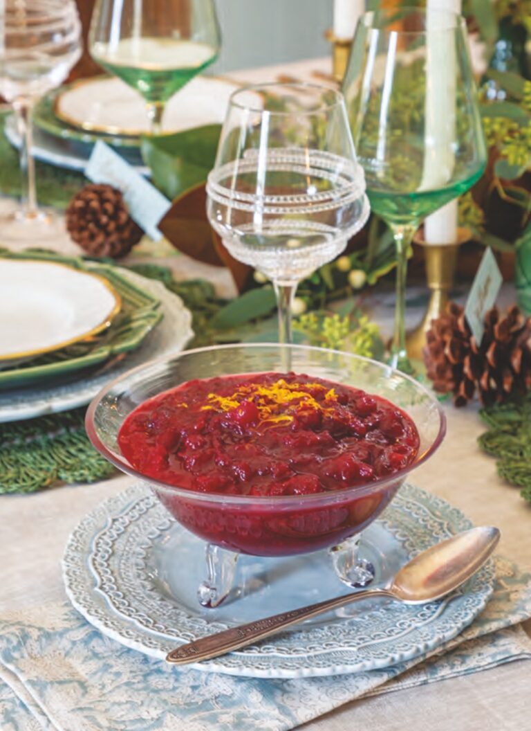 Cranberries with Orange Liqueur in a serving bowl.