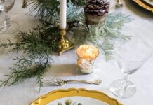 Our Most Popular Napkin Folds for the Holidays A place setting with a napkin folded into a Christmas tree shape.