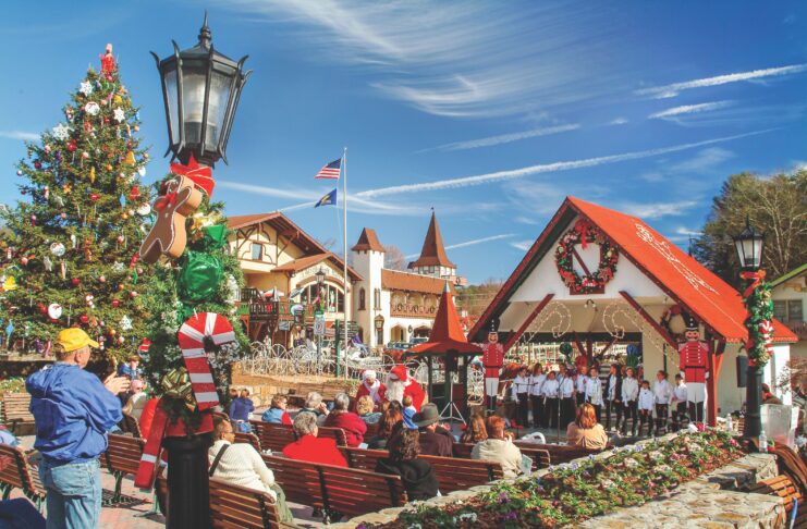 5 Joyous Places to Experience Holiday Festivities This Season Christmas festivities in the old-fashioned town square of Alpine Helen, Georgia.