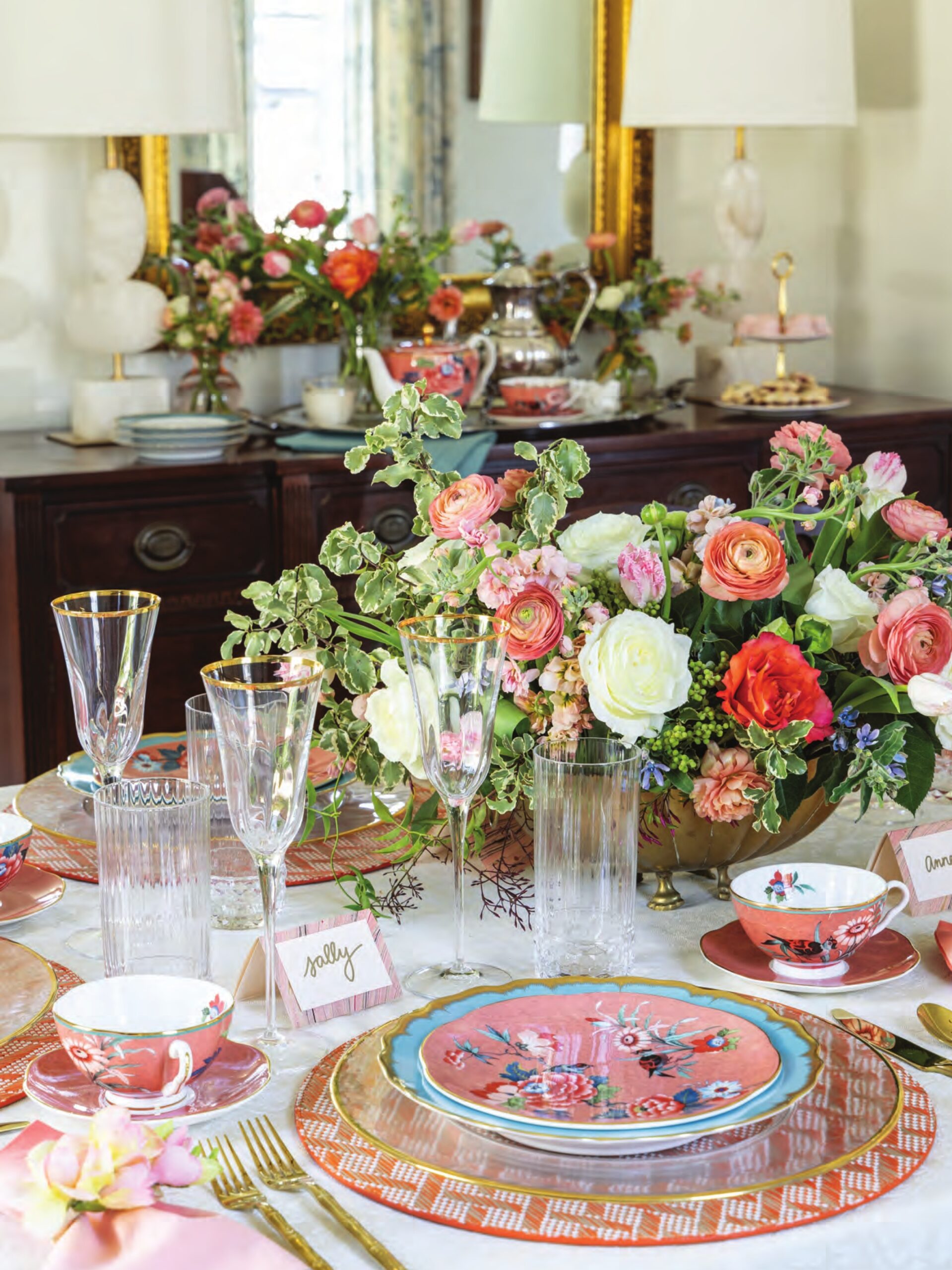 A Valentine's Day tea party setting in shades of pink.