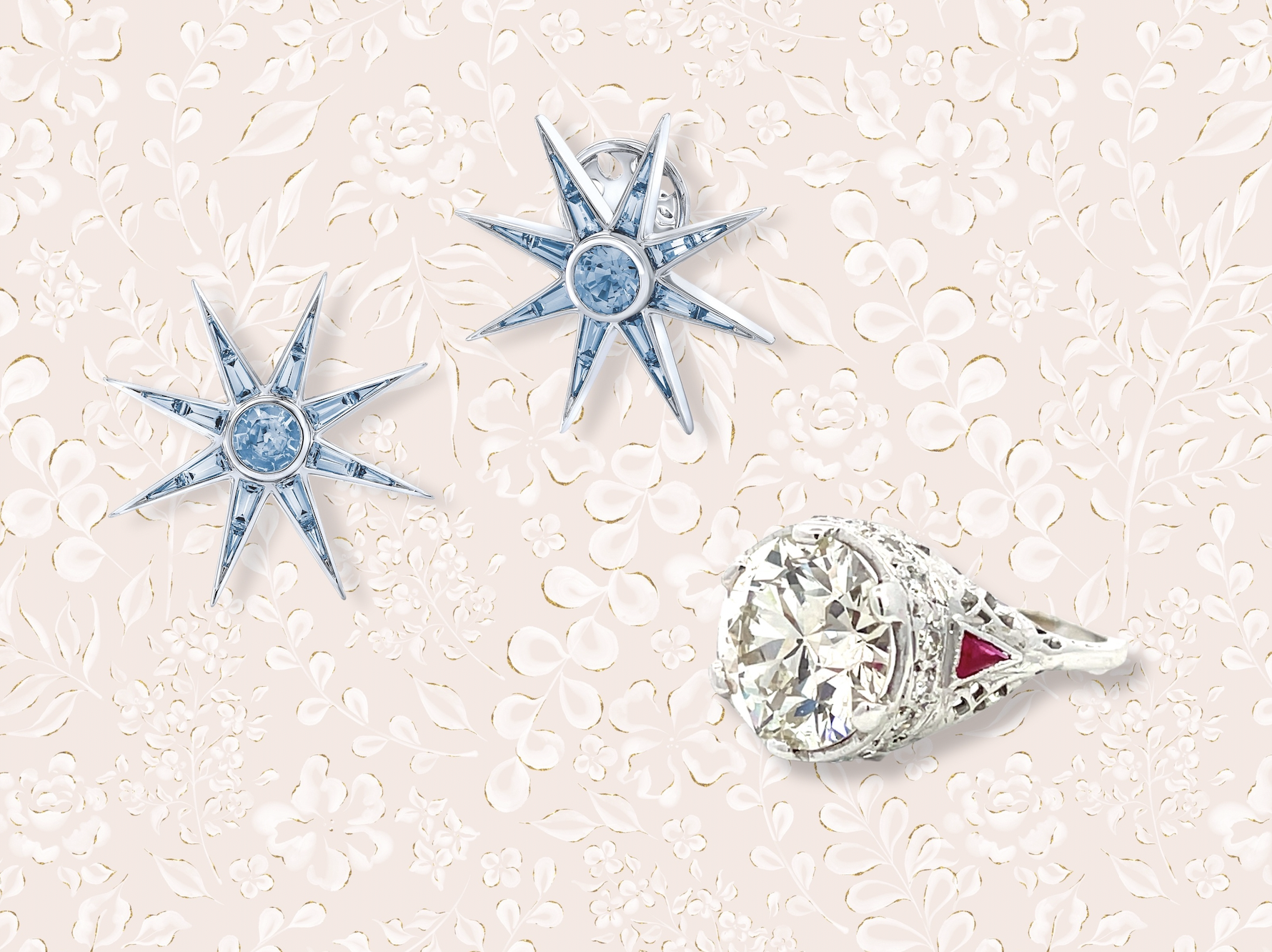 Earrings and a diamond ring from Van Atkins estate jewelry.