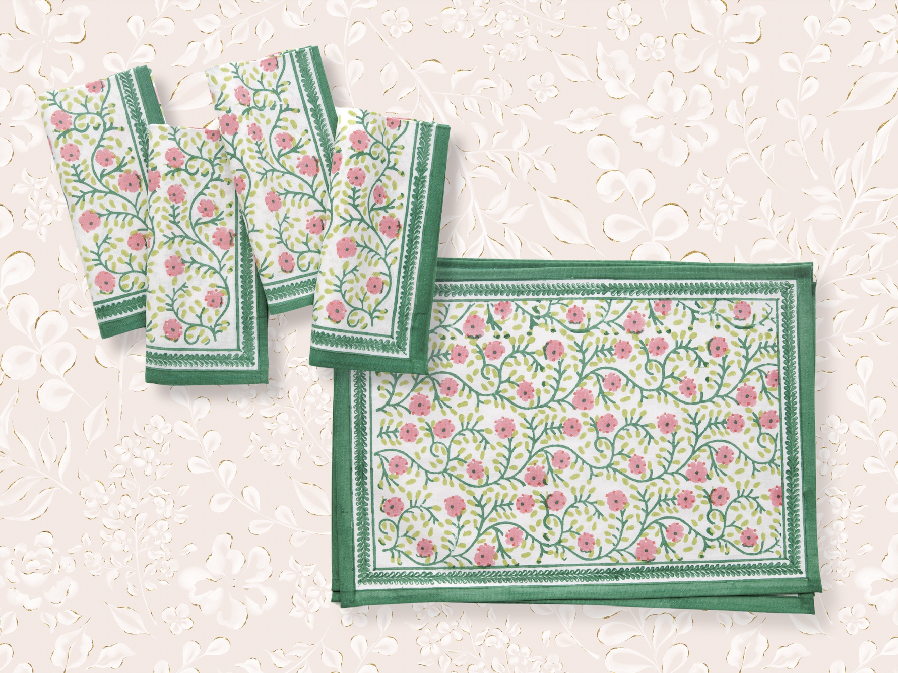 Pomegranate Stephanie Pink & Green Napkins and Placemats