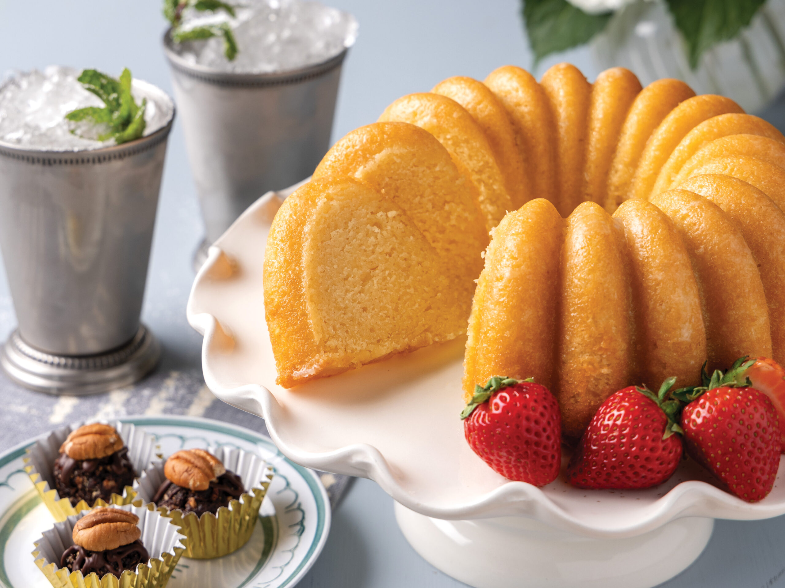 Kentucky Cream Cake on a white cake platter