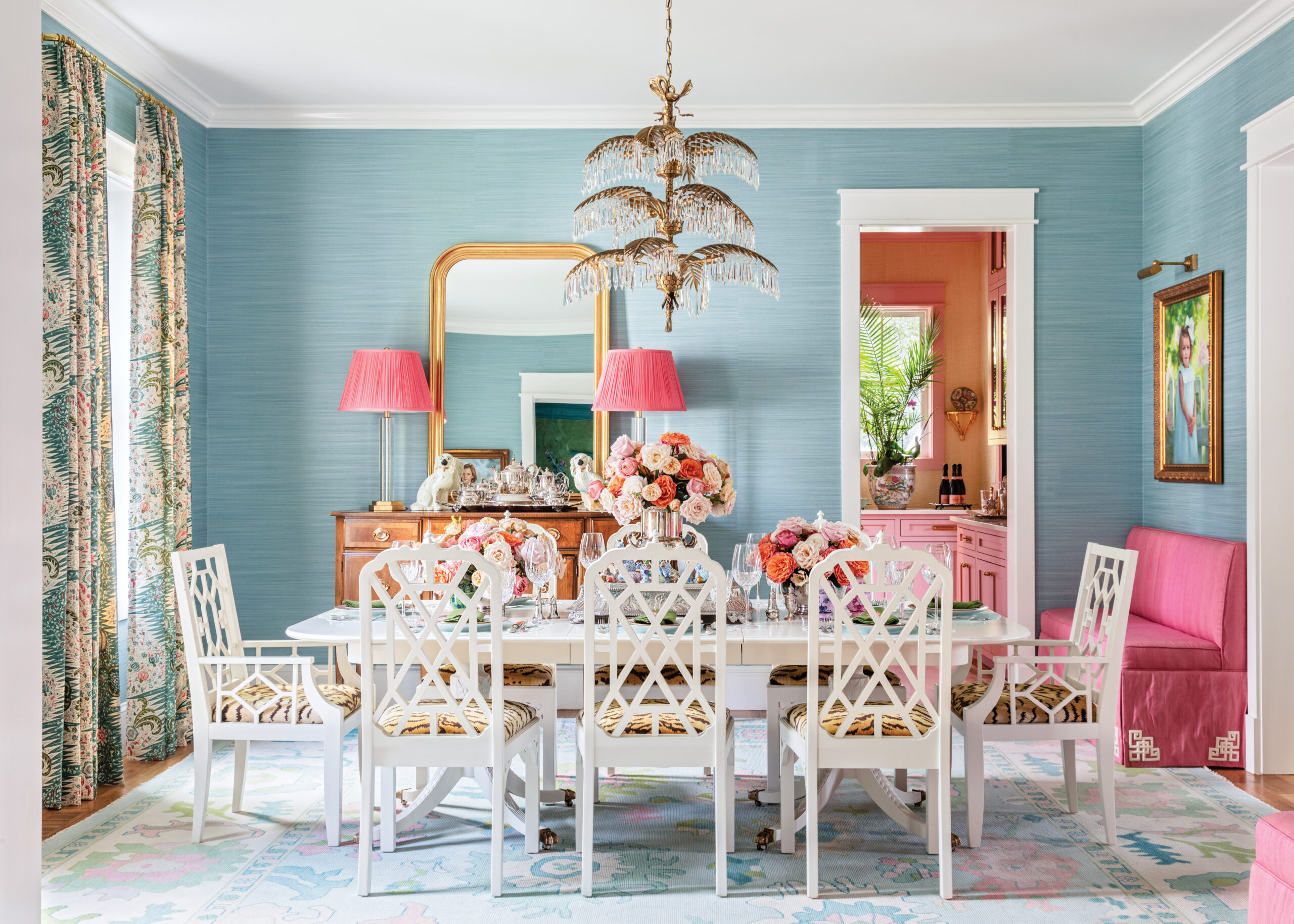 Blue and pink living room