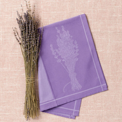 Mierco Linens Embroidered Tea Towel - Lavender Four-Panel Jacquard Tea Towel