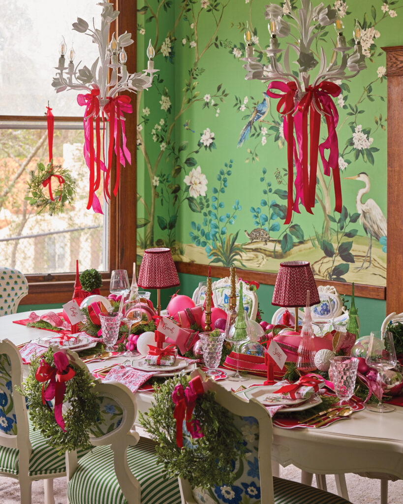 Pink and green tablescape