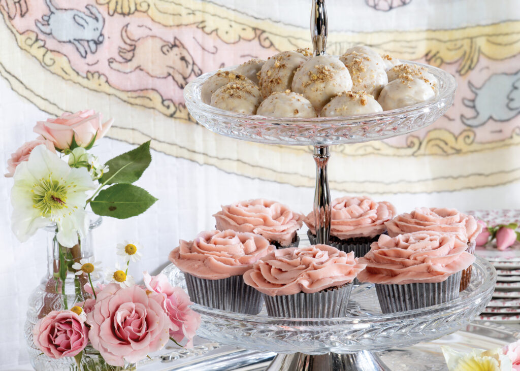 Cookies and cupcakes on a tiered tray