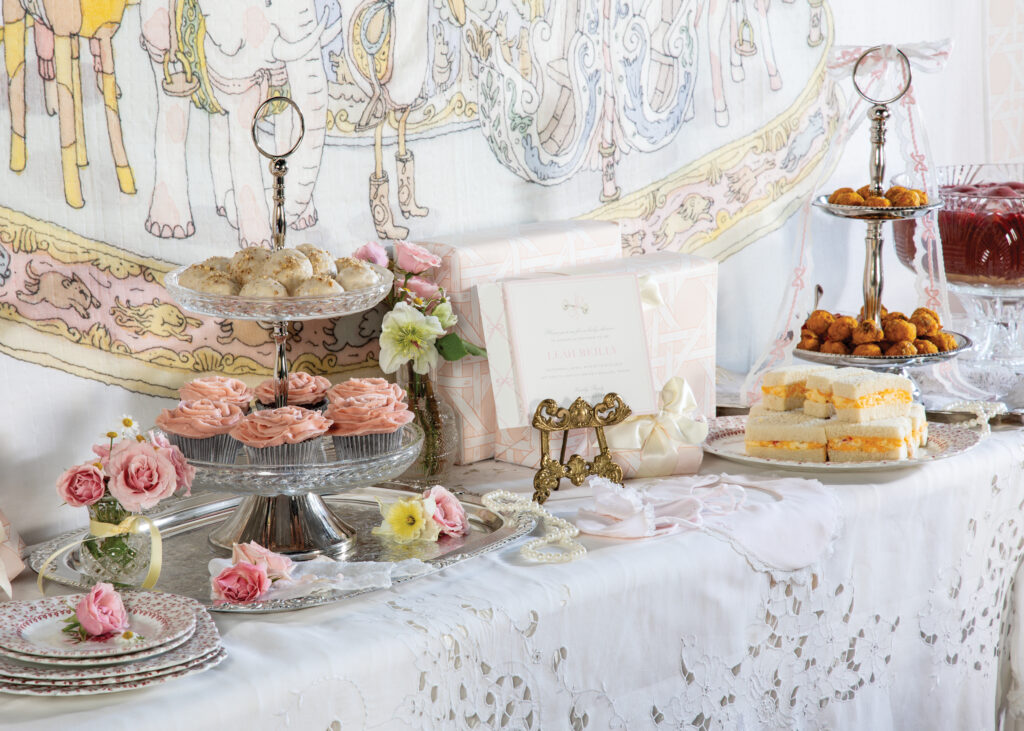 Table of sweets and refreshment at baby shower 