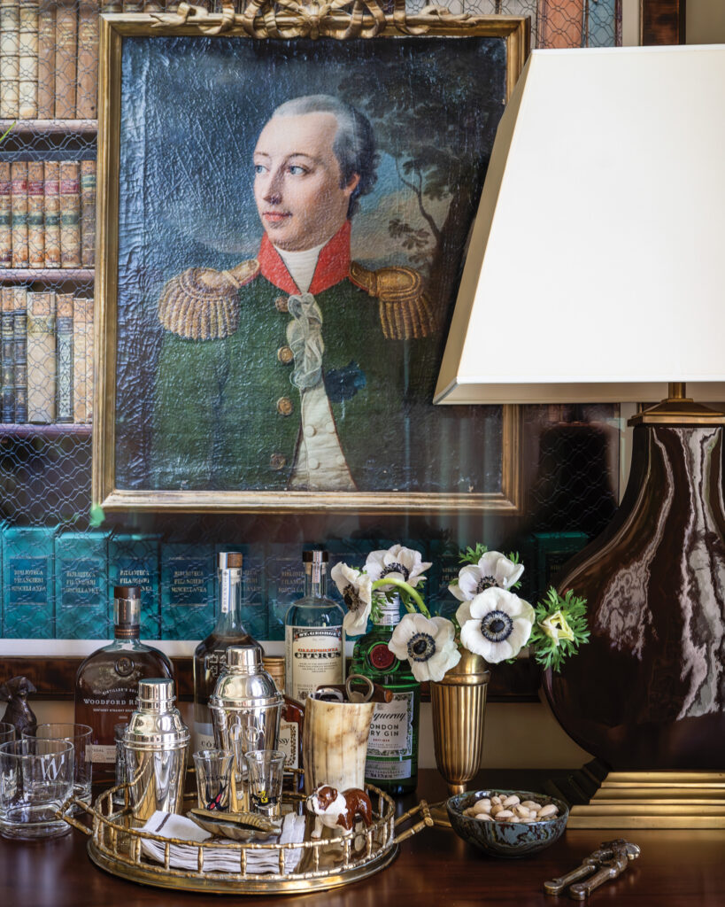 Colonial painting with bottle collection 