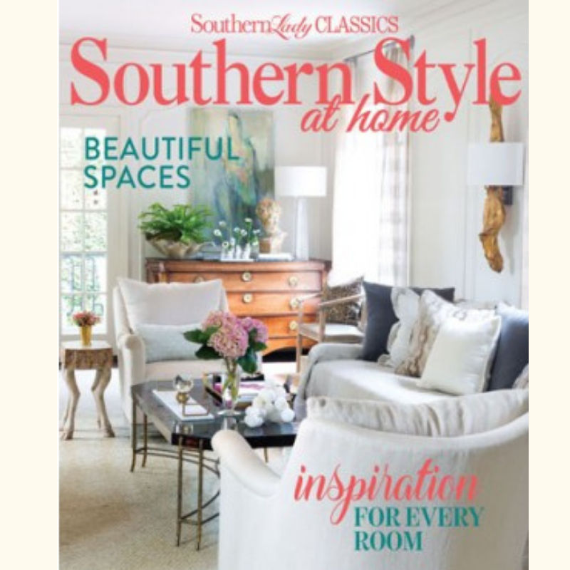 Cover of Southern Style at Home magazine showing a bright living room with cream furniture and the text 'Beautiful Spaces' and 'inspiration for every room'.